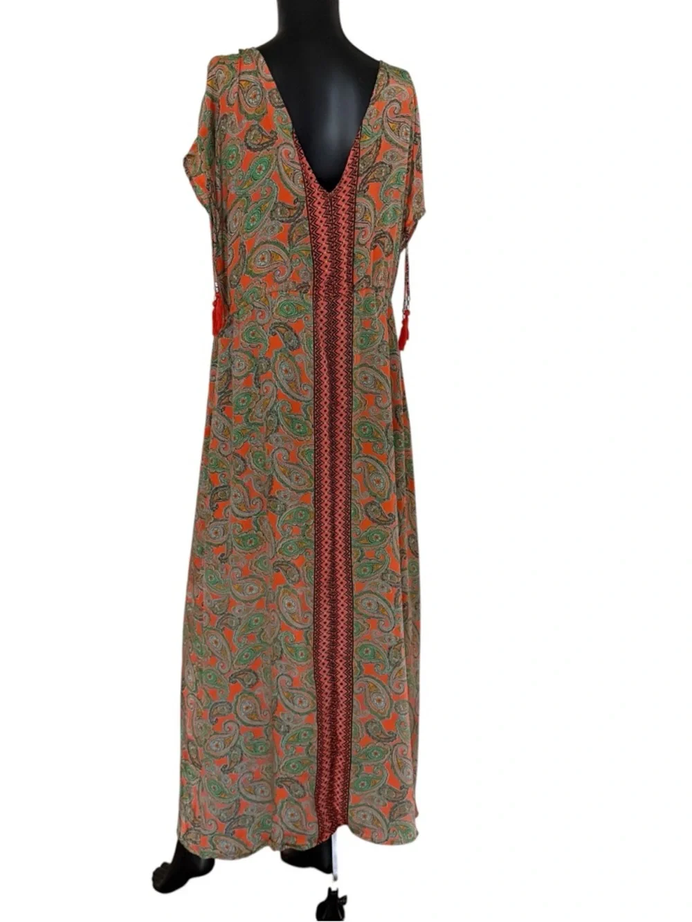 Paisley Print Orange & Green Maxi Dress with Center Panel - Picture 2 of 16